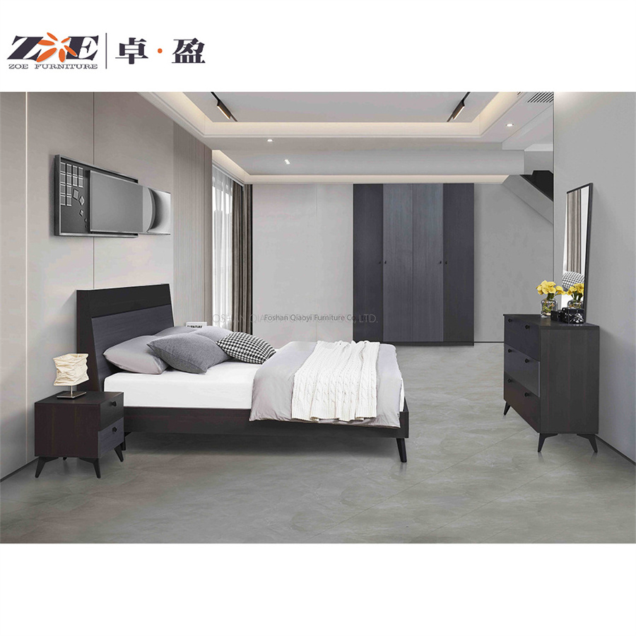 Modern Home MDF Bedroom Furniture Sets Wooden Double Bed