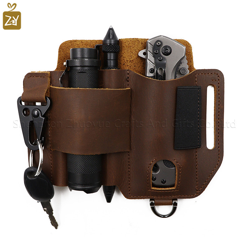 Genuine Leather EDC Tactical Waist Belt Multifunctional Storage Bag EDC Pocket Organizer Camping Tool Sets Holster