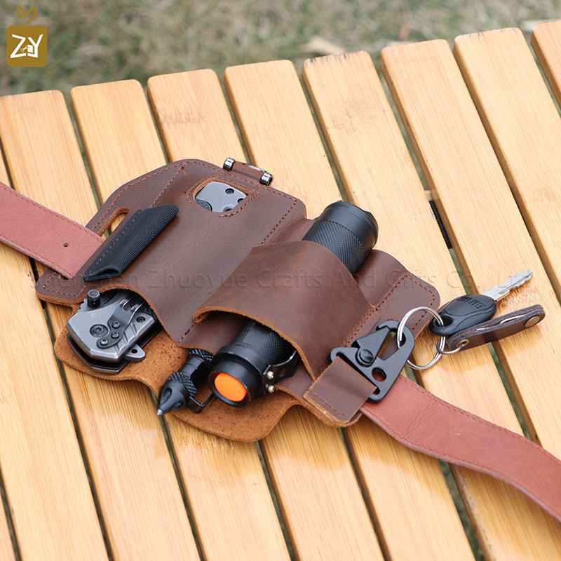 Genuine Leather EDC Tactical Waist Belt Multifunctional Storage Bag EDC Pocket Organizer Camping Tool Sets Holster