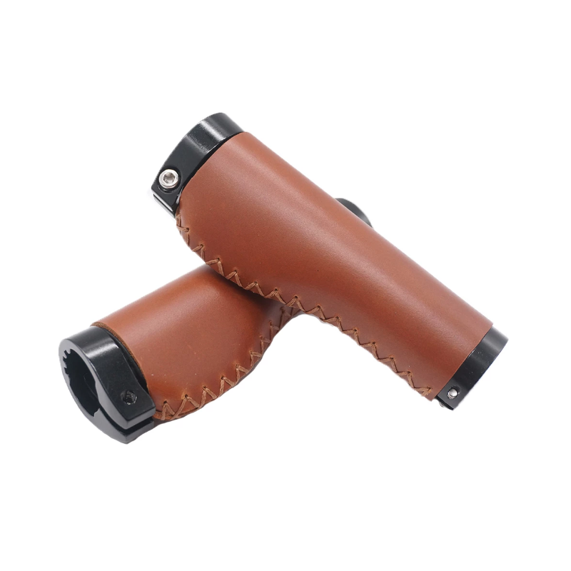 Cowhide Leather City Mountain Bike Scooter Bicycle Handlebar Cover Handle Grips Bar End Non Slip Lock 1 Pair Without Handle