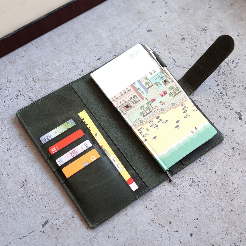 Custom PU Leather Mini Personal Planner Book Cover with Card Holder Pocket and Pen Loop Writing Accessory