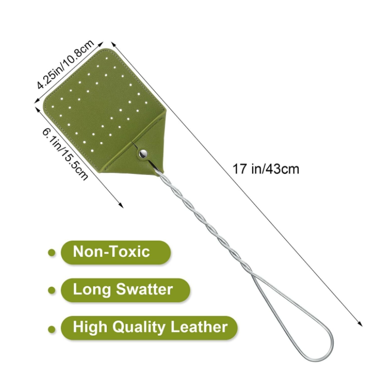 Sturdy Leather Fly Swatter Heavy Duty Flyswatter with Durable Metal Handle Rustic Bug Swatter for Flies Bees and Mosquitoes