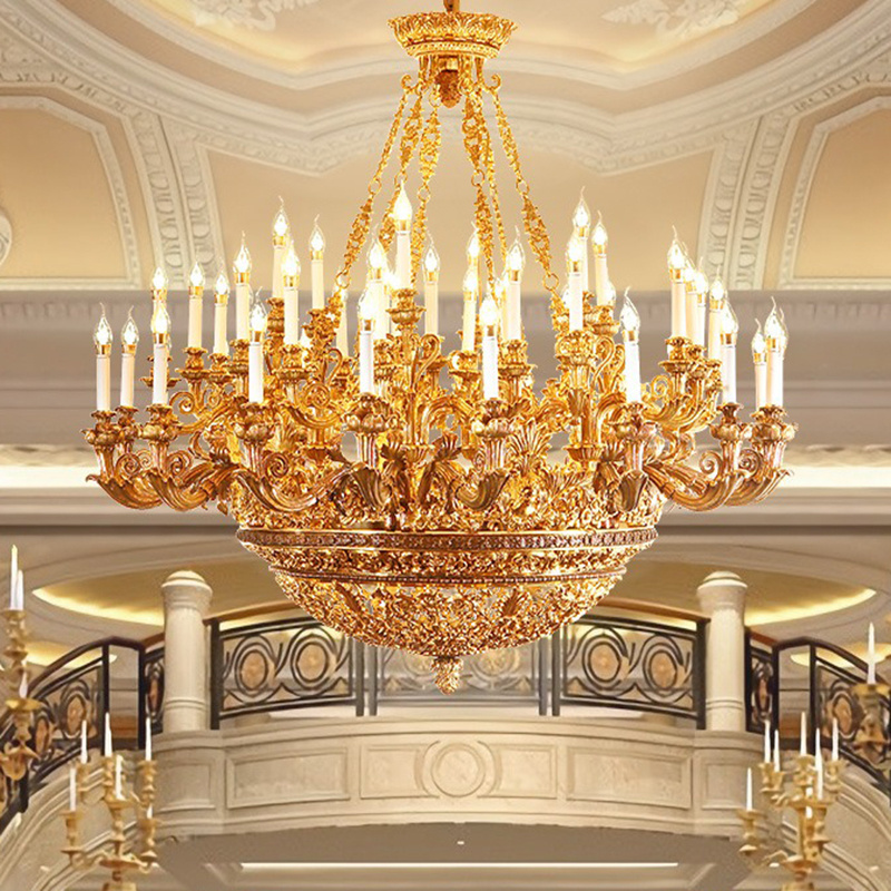 Duplex chandelier French full copper villa living room lamp European luxury hotel hall church copper chandelier