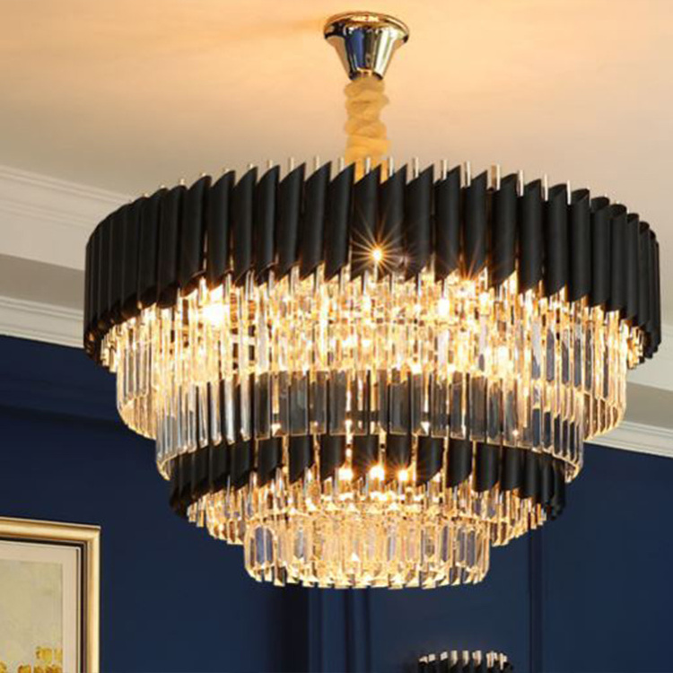 Black Crystal Ceiling Hanging Lustre Luxury K9 Chandelier Crystal Pendant Light