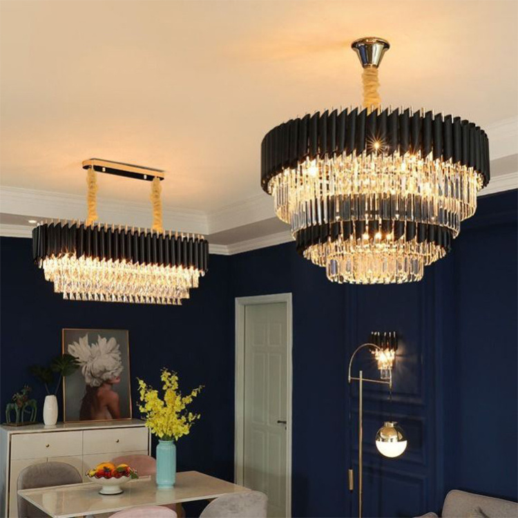 Black Crystal Ceiling Hanging Lustre Luxury K9 Chandelier Crystal Pendant Light