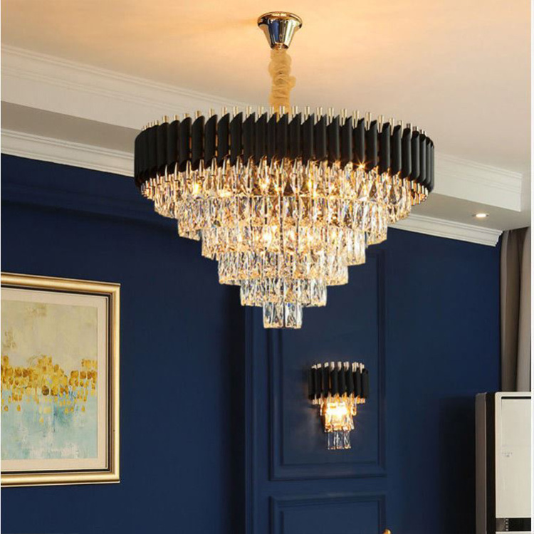 Black Crystal Ceiling Hanging Lustre Luxury K9 Chandelier Crystal Pendant Light