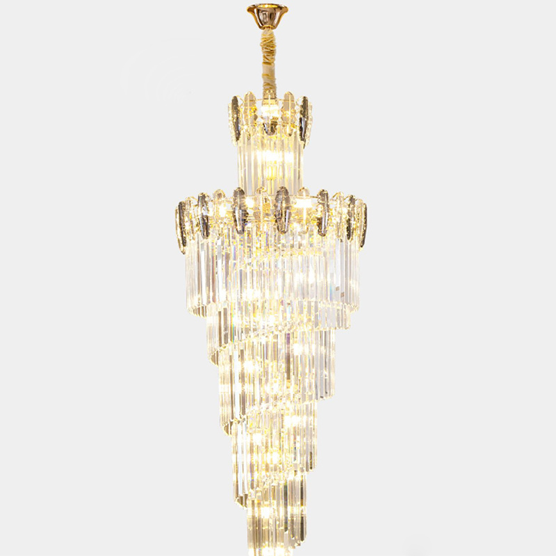 Modern Gold Luxury Large Round Stairwell Stair Lighting Crystal Chandeliers Pendant Lights For Hotel Lobby Staircase