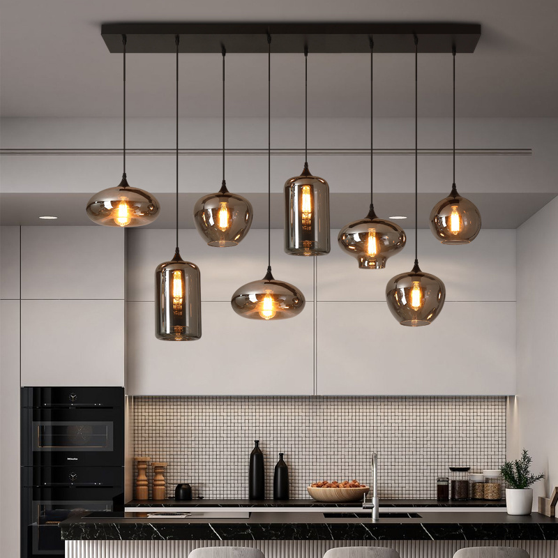 Modern  Kitchen Island Smoke Grey Glass Ball Hanging Lamp Restaurant Decorative Nordic Modern Glass Pendant Light