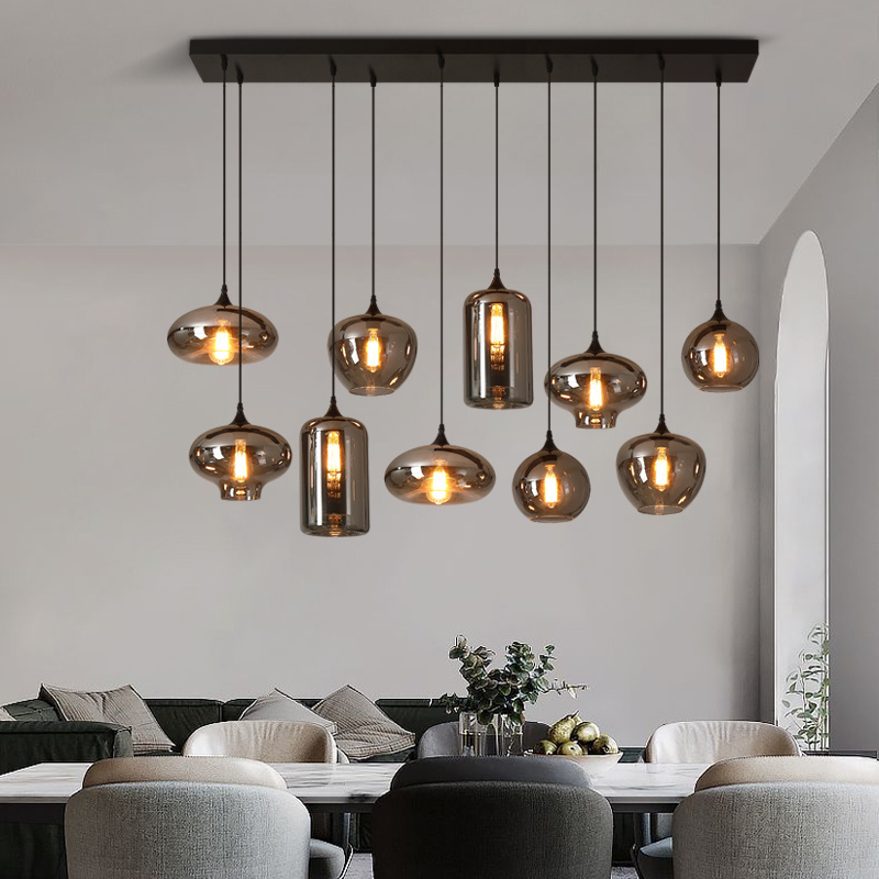 Modern  Kitchen Island Smoke Grey Glass Ball Hanging Lamp Restaurant Decorative Nordic Modern Glass Pendant Light