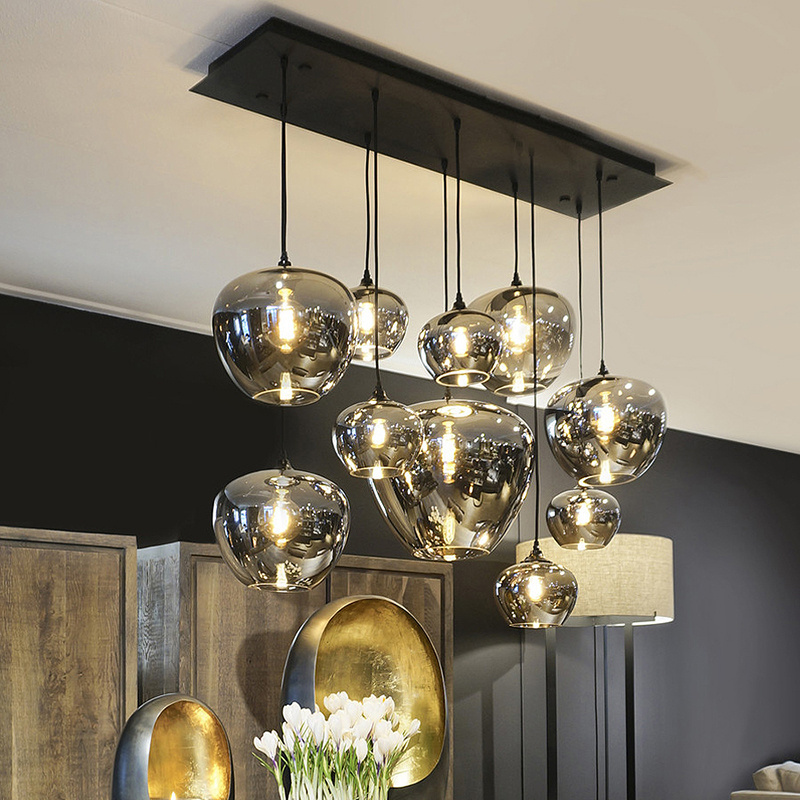 Modern  Kitchen Island Smoke Grey Glass Ball Hanging Lamp Restaurant Decorative Nordic Modern Glass Pendant Light