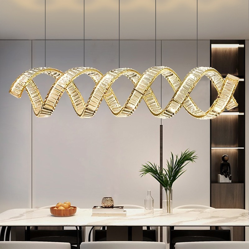 Post modern light luxury restaurant light crystal chandelier bar dining room dining table strip kitchen island crystal  lights