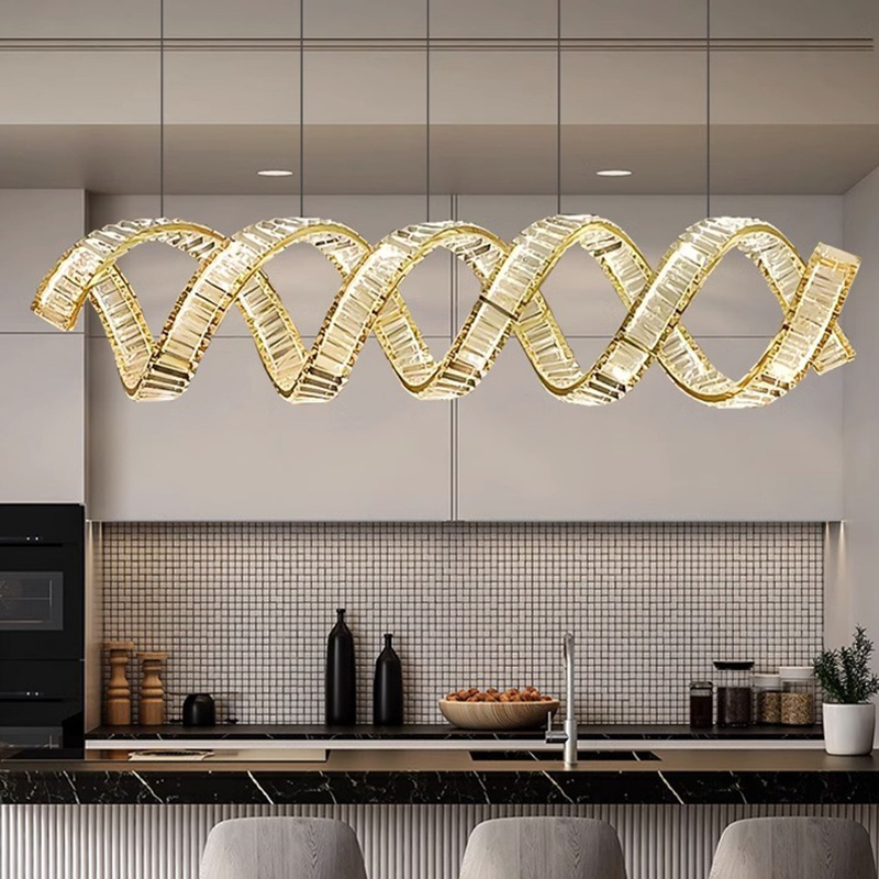 Post modern light luxury restaurant light crystal chandelier bar dining room dining table strip kitchen island crystal  lights