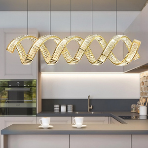 Post modern light luxury restaurant light crystal chandelier bar dining room dining table strip kitchen island crystal  lights