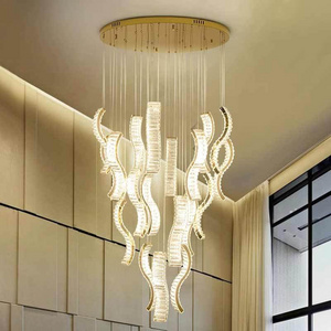 Modern Luxury Large High Ceiling Spiral Stairs Lamp Led Pendant Light Long Staircase Crystal Chandelier