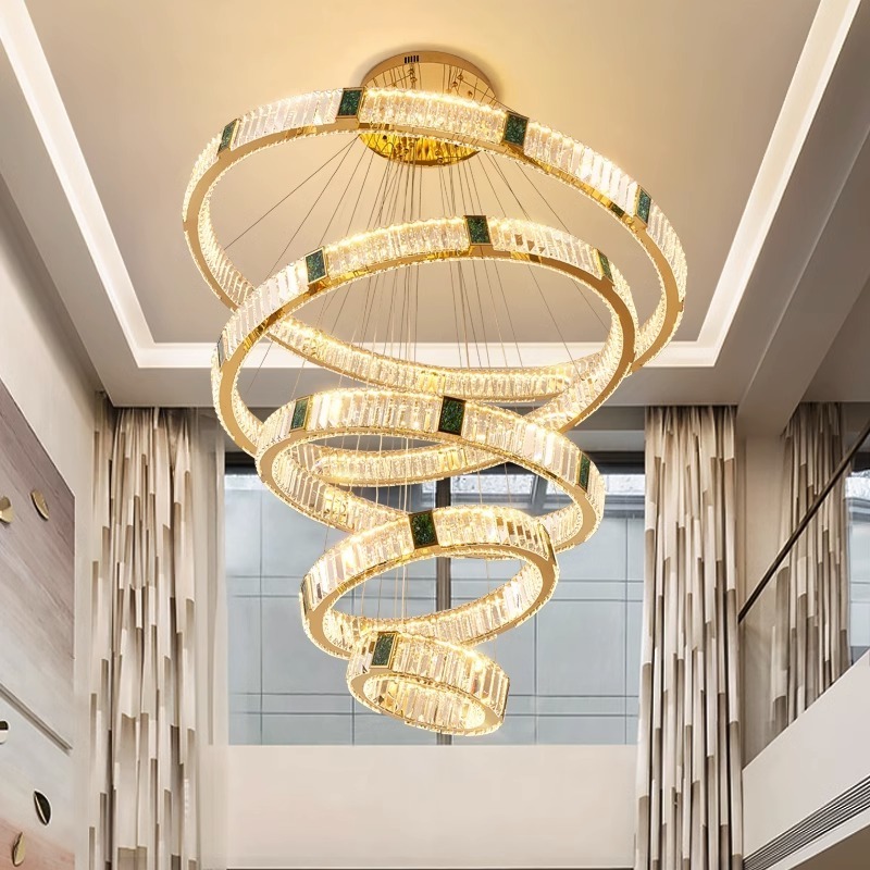 Project Pendant Led Modern Light New Chandeliers Villa Lighting Gold Entryway Foyer Crystal Chandelier Light Fixture