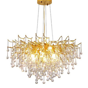 Luxury Golden Color Wedding Decorative Ceiling Light  Living Room Hotel Villa Hallway Led Crystal Chandelier Pendant Light