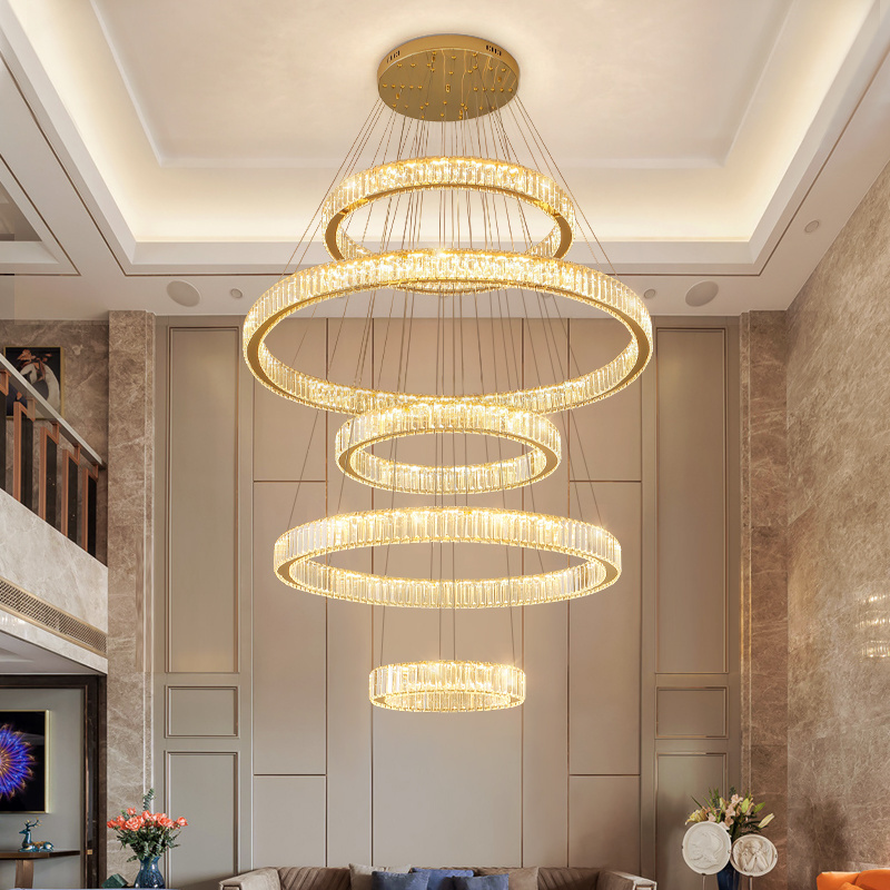 Large Modern Simple Upscale Ring chandeliers large contemporary modern crystal long staircase chandeliers & pendant lights