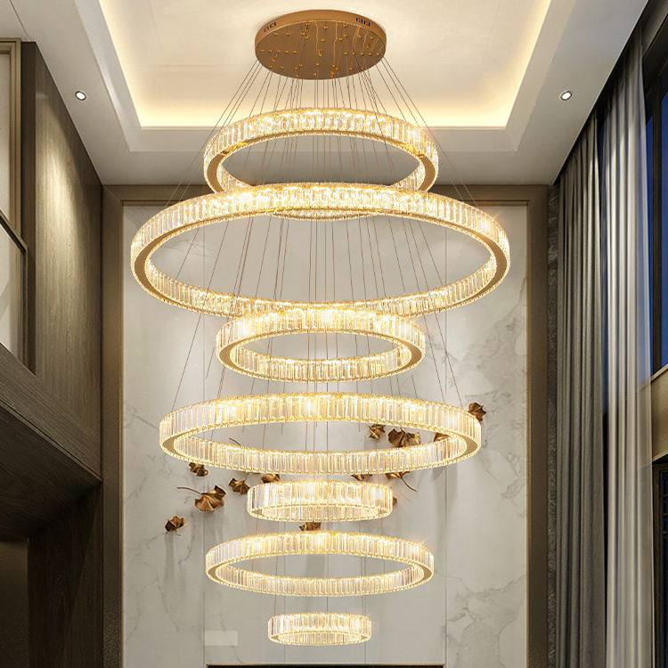 Large Modern Simple Upscale Ring chandeliers large contemporary modern crystal long staircase chandeliers & pendant lights