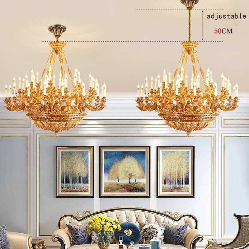 Duplex chandelier French full copper villa living room lamp European luxury hotel hall church copper chandelier