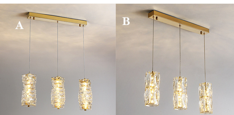 3-light Gold Modern Crystal Dimmable Led Hanging Pendant Light Fixtures For Kitchen Island Dining Room Bedroom Hallway