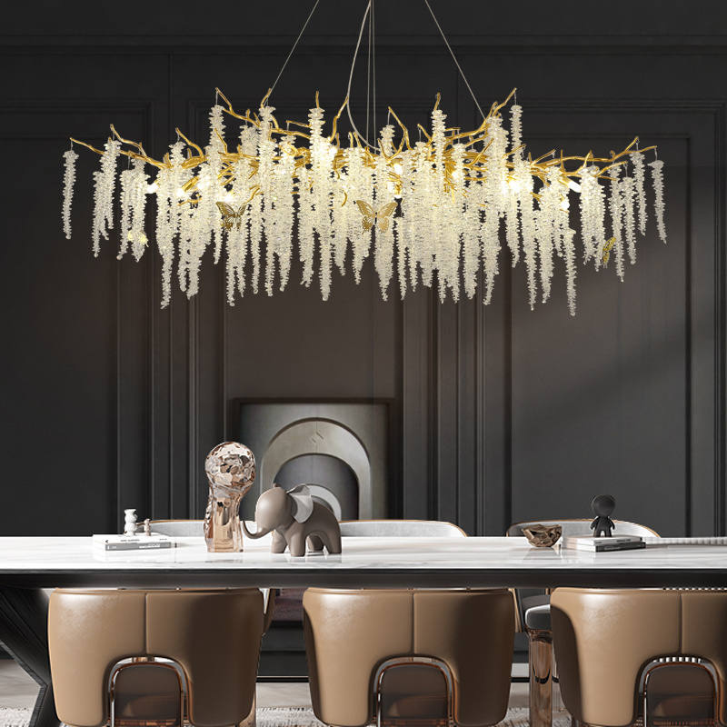 Modern Light Luxury  Crystal Chain Led Chandelier Household Pendant Light Italian Lighting Tree Branch Crystal Chandelier