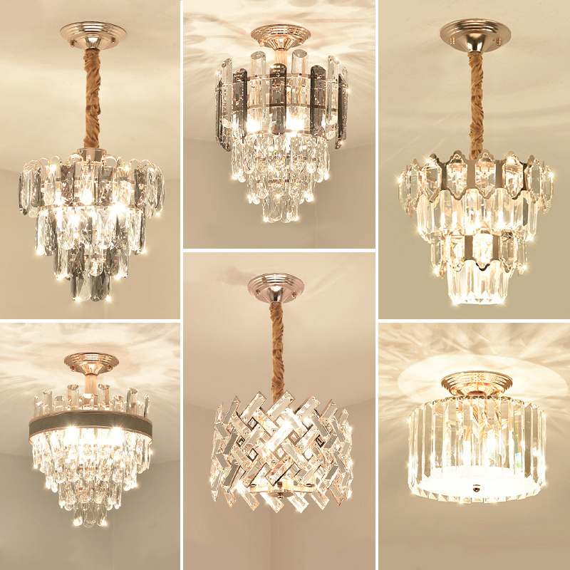 Light luxury crystal small chandelier hallway entrance light modern minimalist balcony staircase lighting fixtures