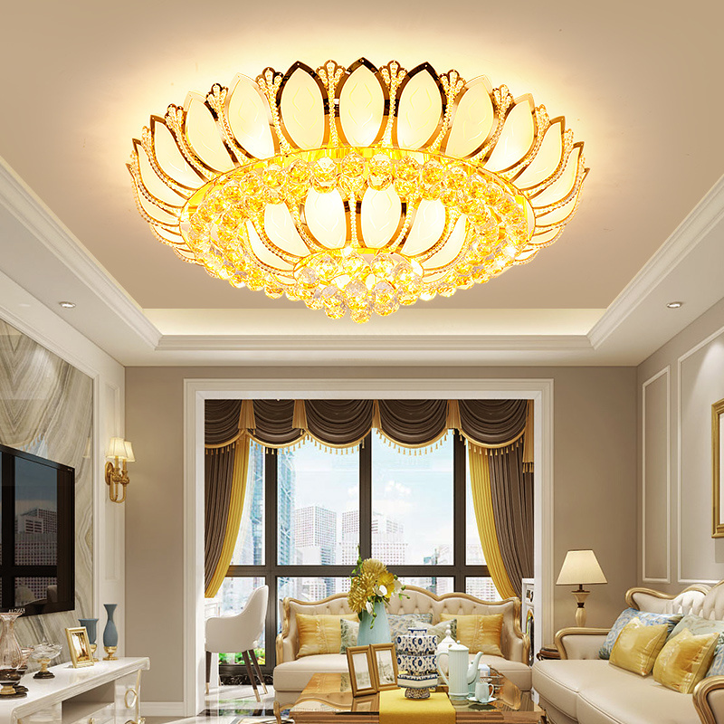 Lotus Crystal Round Living Room Lamp Simple Modern Ceiling  Bedroom  Warm  Light Lamp