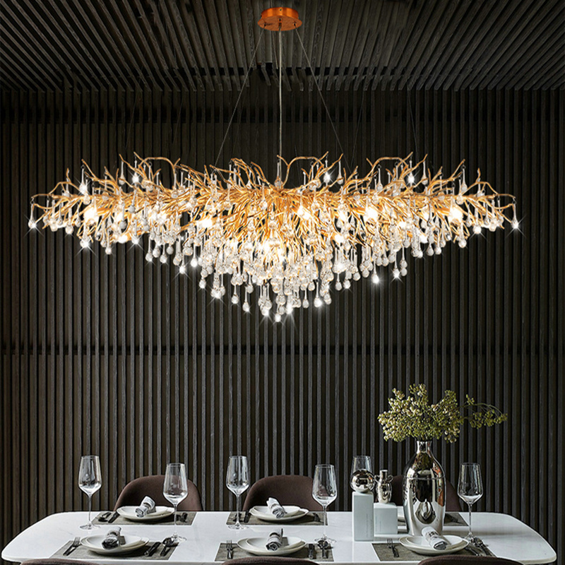 Factory price Modern Crystal Chandeliers Dining Room Luxury Kitchen Island Light Fixture Round Gold Tree Branch Chandeliers