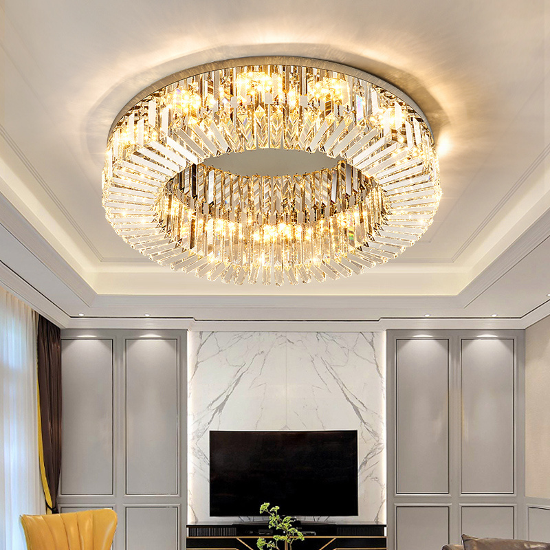 Luxury Led Ceiling Chandelier Decorative Round Chrome Led Ceiling Lamp Bedroom Modern Gold K9 Crystal Ceiling Light