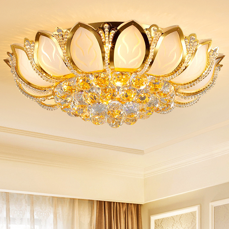 Lotus Crystal Round Living Room Lamp Simple Modern Ceiling  Bedroom  Warm  Light Lamp