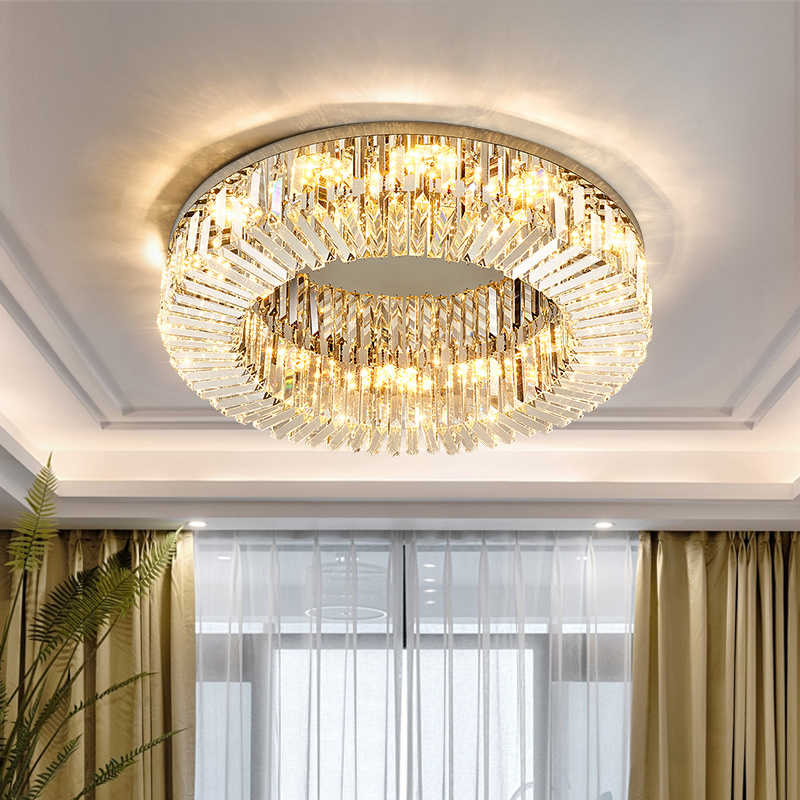 Luxury Led Ceiling Chandelier Decorative Round Chrome Led Ceiling Lamp Bedroom Modern Gold K9 Crystal Ceiling Light