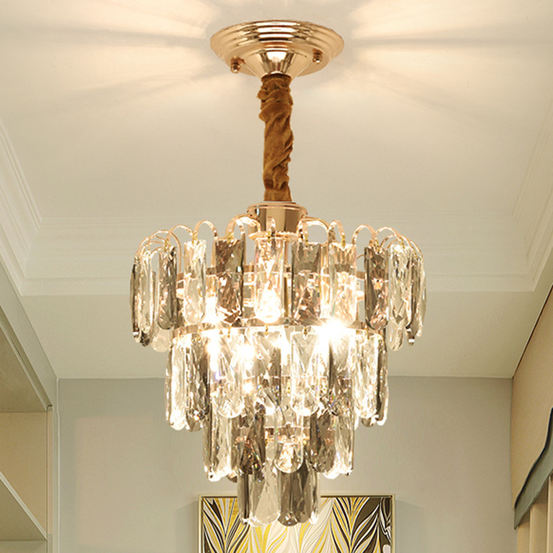 Light luxury crystal small chandelier hallway entrance light modern minimalist balcony staircase lighting fixtures