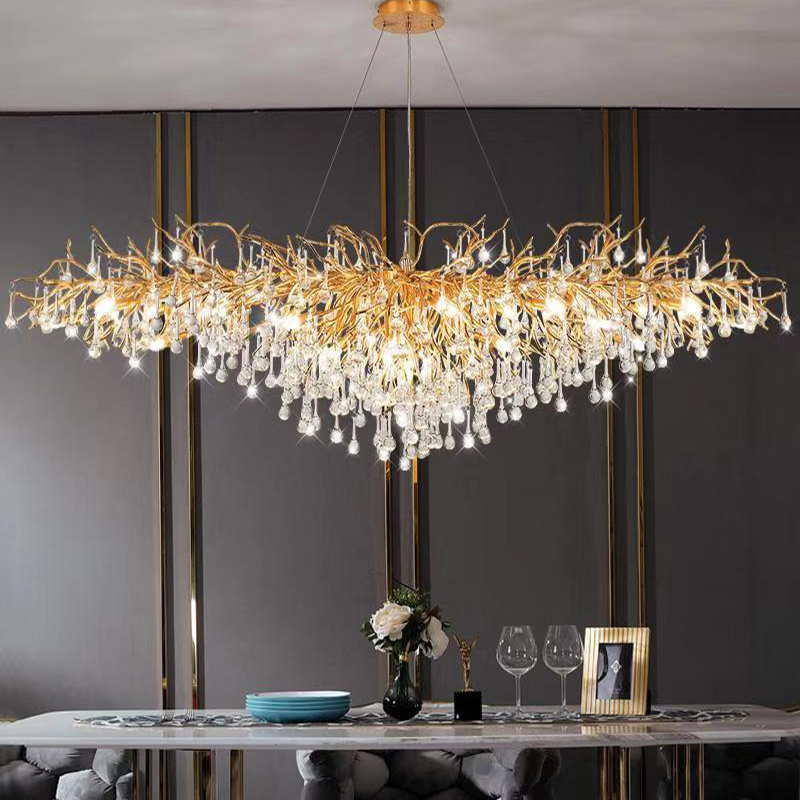 Factory price Modern Crystal Chandeliers Dining Room Luxury Kitchen Island Light Fixture Round Gold Tree Branch Chandeliers