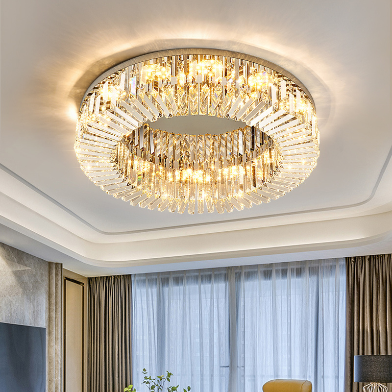 Luxury Led Ceiling Chandelier Decorative Round Chrome Led Ceiling Lamp Bedroom Modern Gold K9 Crystal Ceiling Light