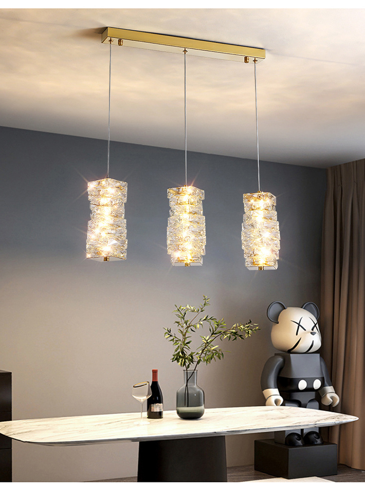 3-light Gold Modern Crystal Dimmable Led Hanging Pendant Light Fixtures For Kitchen Island Dining Room Bedroom Hallway