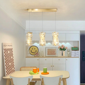 3-light Gold Modern Crystal Dimmable Led Hanging Pendant Light Fixtures For Kitchen Island Dining Room Bedroom Hallway