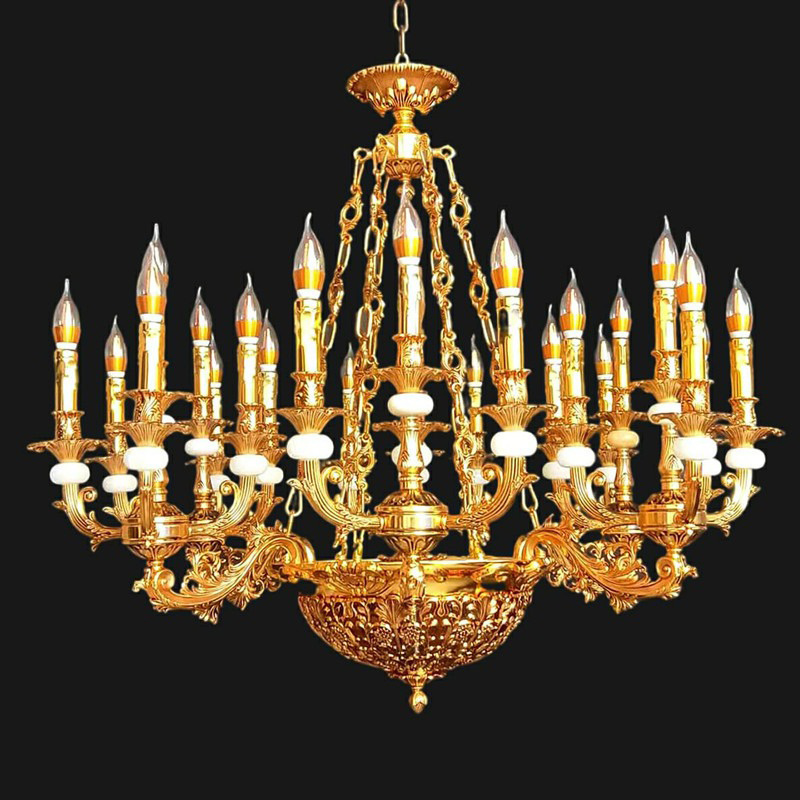 French style villa duplex building alloy chandelier hotel lobby exhibition hall living room jade European style lighting fixture