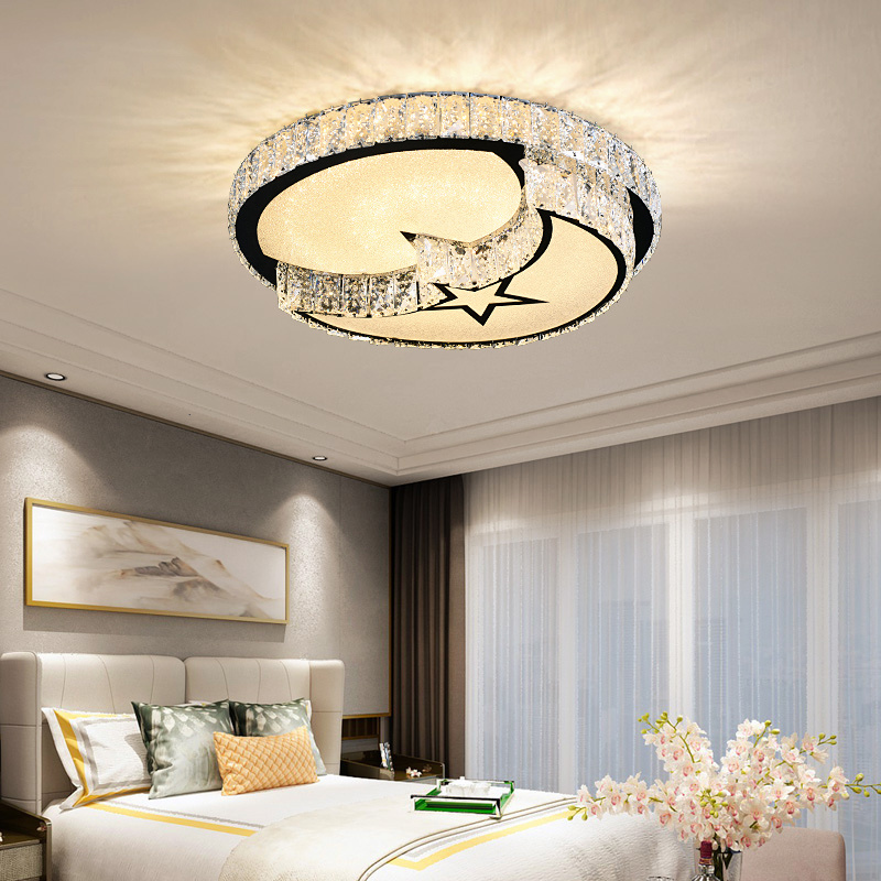 Round crystal bedroom lamp star moon wedding room simple modern warm  master bedroom  ceiling lamp