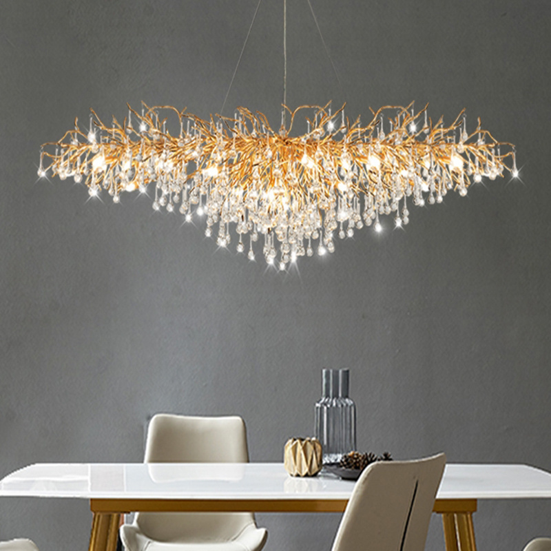 Factory price Modern Crystal Chandeliers Dining Room Luxury Kitchen Island Light Fixture Round Gold Tree Branch Chandeliers