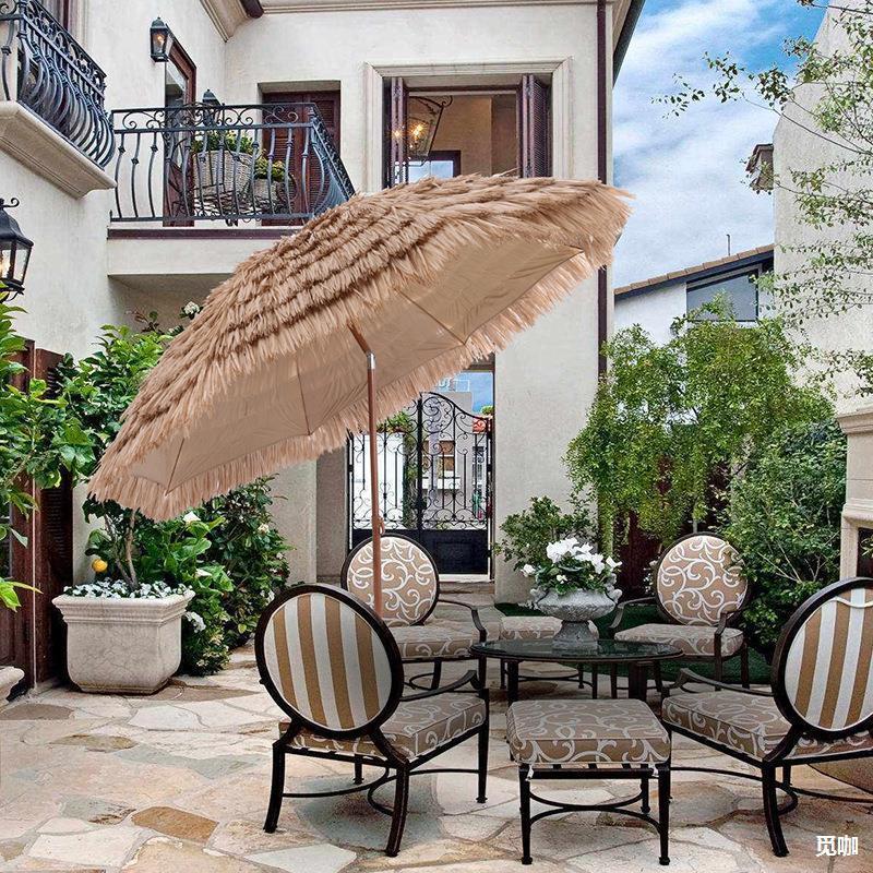 Umbrella yard outdoor advertising spot large advertising umbrella PP beach straw simulation sun proof thatch sunshade umbrella