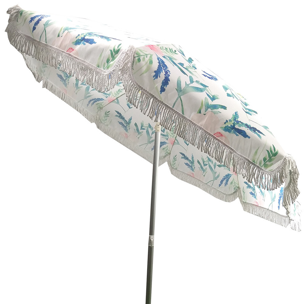 New design custom sun outdoor beach parasol umbrella with tassels