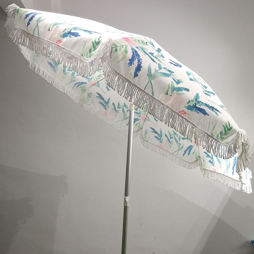 New design custom sun outdoor beach parasol umbrella with tassels