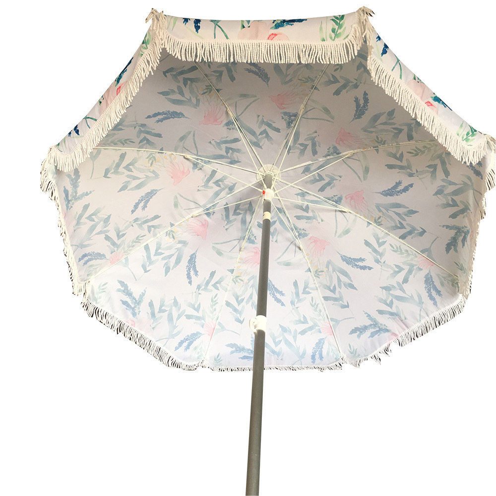 New design custom sun outdoor beach parasol umbrella with tassels