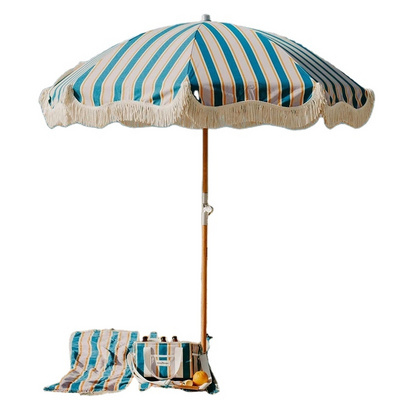 8-foot luxury Bohemian courtyard tassel vintage beach umbrella wooden pole cotton canvas woven logistics Suhai beach umbrella