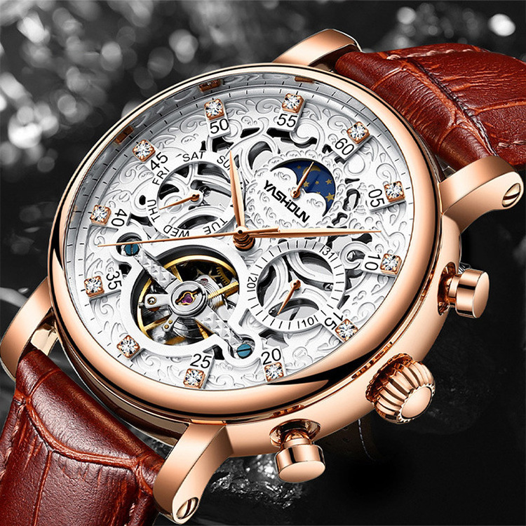 Leather Strap Mechanical Watch Precise Time Men's Skeleton Automatic Waterproof  Fashion Wholesale Watch