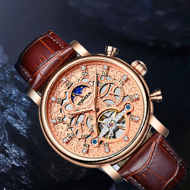 Leather Strap Mechanical Watch Precise Time Men's Skeleton Automatic Waterproof  Fashion Wholesale Watch