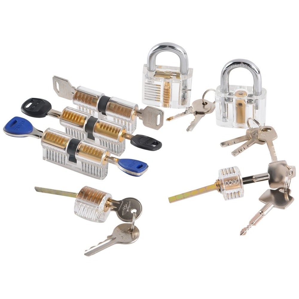 7Pcs Pieces Lock Pick 7 Pcs Set Padlock Cross Ab Transparent Practice Set Locksmith Lock Picks