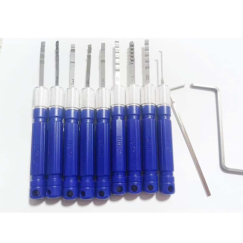 HUK Blue Color 9 PCS Wave Hook Lock Opening Lock Pick Set Locksmith Tools