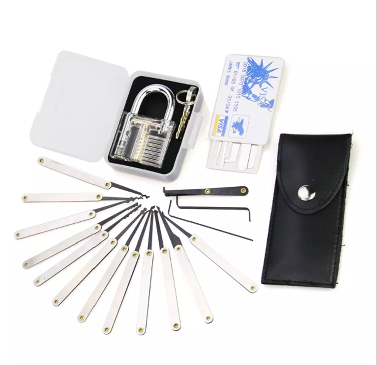 GOSO 12pcs Hook Picks Titanium Lock Pick Sets Broken Key Tools + Transparent Practice Protection Padlock+Card  Locksmith Tool