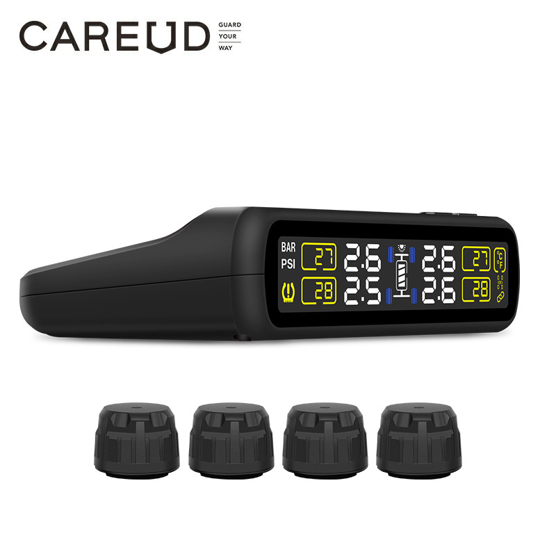 CAREUD Car Tyre Pressure Monitor Solar Tire Pressure Monitoring System With 4 External Sensors TPMS